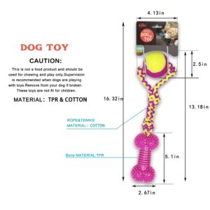 JADEWELL 3-in-1 Durable Dog Chew Toy with Natural Rubber Dental Bone Rope and Tennis Ball for Aggressive Chewers Clean Teeth Interactive Toys for Puppy Small Medium Large Dogs Cats Pets