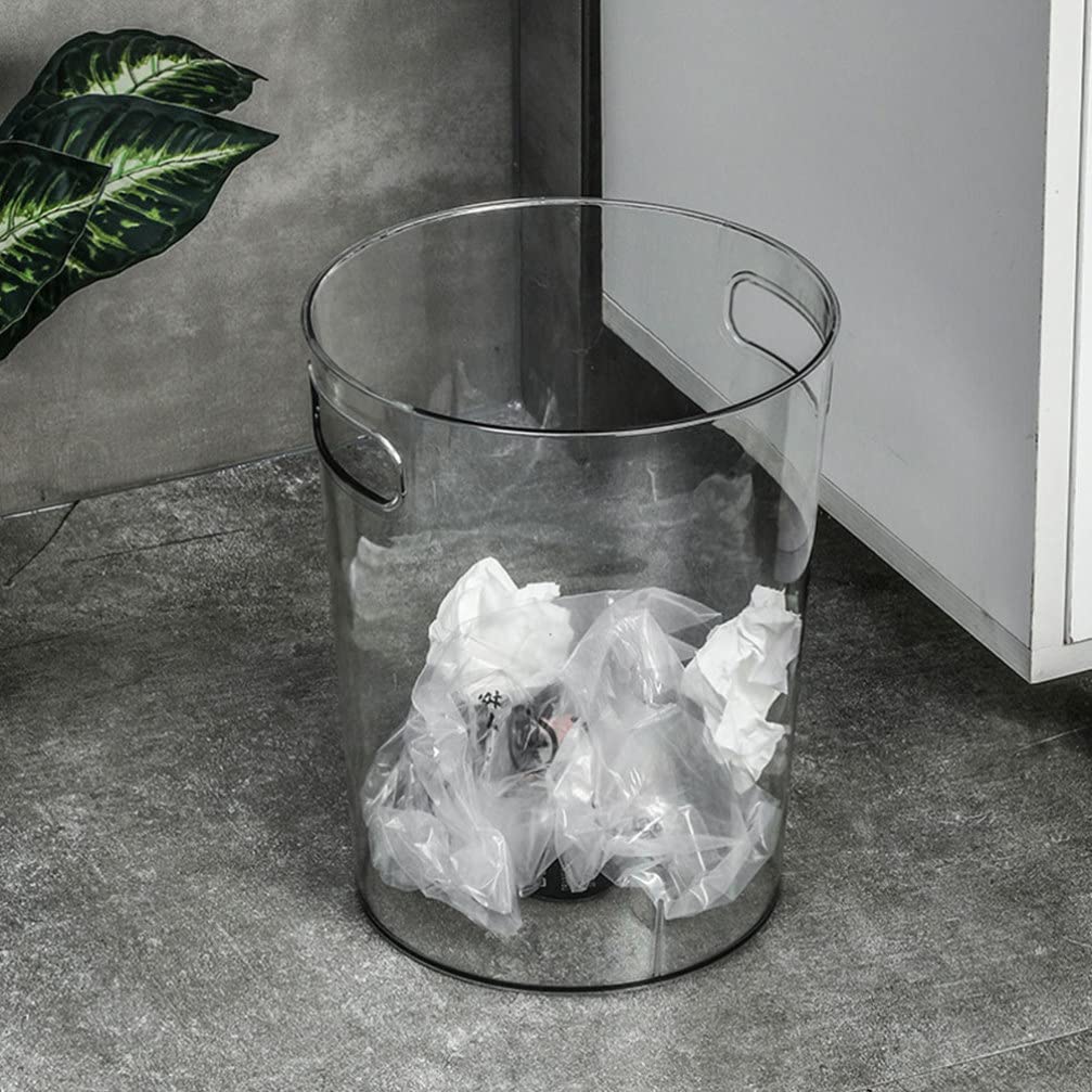 FOMIYES Waste Basket Clear Wastebasket Trash Bin with Handle Round Garbage Container Bin Small Acrylic Trash Can Plastic Wastebasket for Bathroom Bedroom Kitchen Home Office Dorm