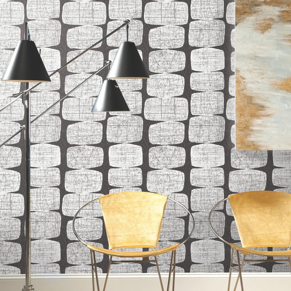 RoomMates RMK12348PL Mid-Century Beads Peel and Stick Wallpaper, Black