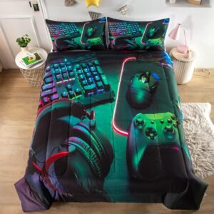 grat tioc gamer comforter sets for teen boys,gaming bedding sets twin,video game bedspread,game gamepad bed set,controller bedding gamer home decor 3 piece 1 comforter and 2 pillowcases