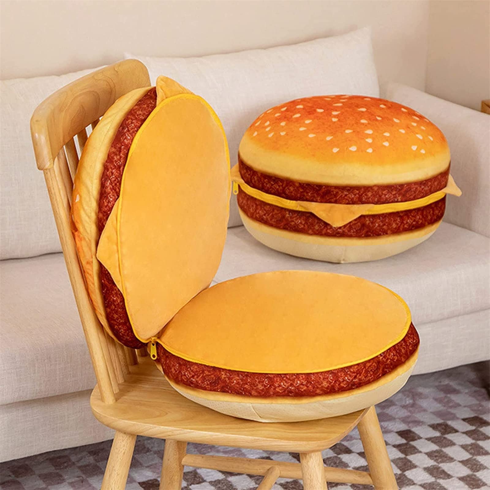 LAUPVXA Large 3D Simulation Hamburger Pillow, Funny Plush Cheese Burger Pillow, Cartoon Creative Food Pillow, Soft Stuffed Hamburger Plush Toy Back Cushion Home Decor Gifts (C)