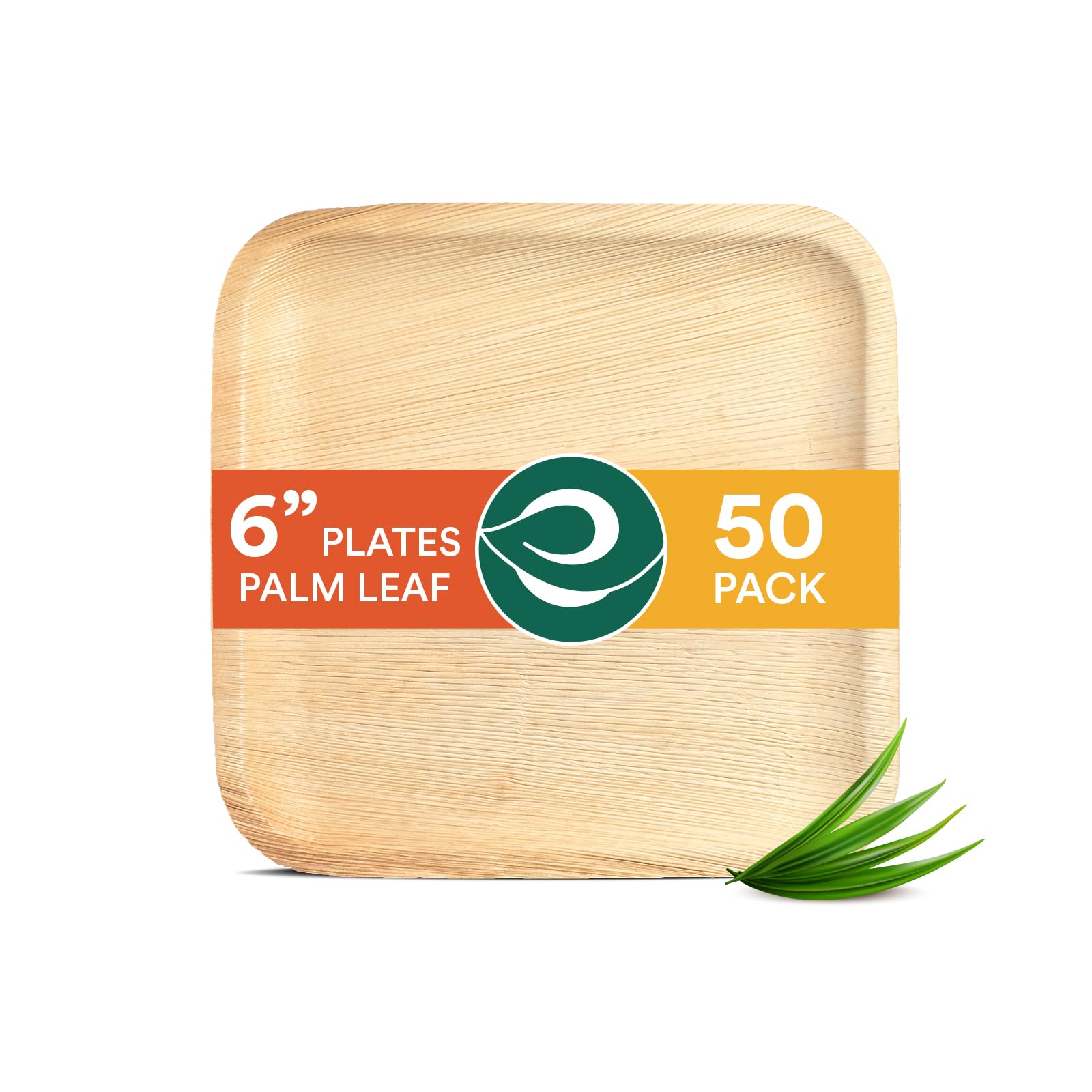 ECO SOUL Compostable 6 Inch Small Palm Leaf Round Plates (50, 6" Square Plates)