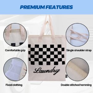 Cotton Laundry Bag XL, AXJ Extra Large Heavy Duty Dirty Clothes Bags, Storage Bag with Fixed Drawstring Mesh, Shoulder Straps and Handles, VOL 80L, 16” x 9.8” x 21” (Creamy-white)