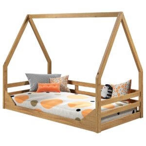 P'Kolino Casita Twin Floor Bed - Montessori Inspired Floor Bed - Solid FSC Certified Wood Bed for Kids - Natural Wood