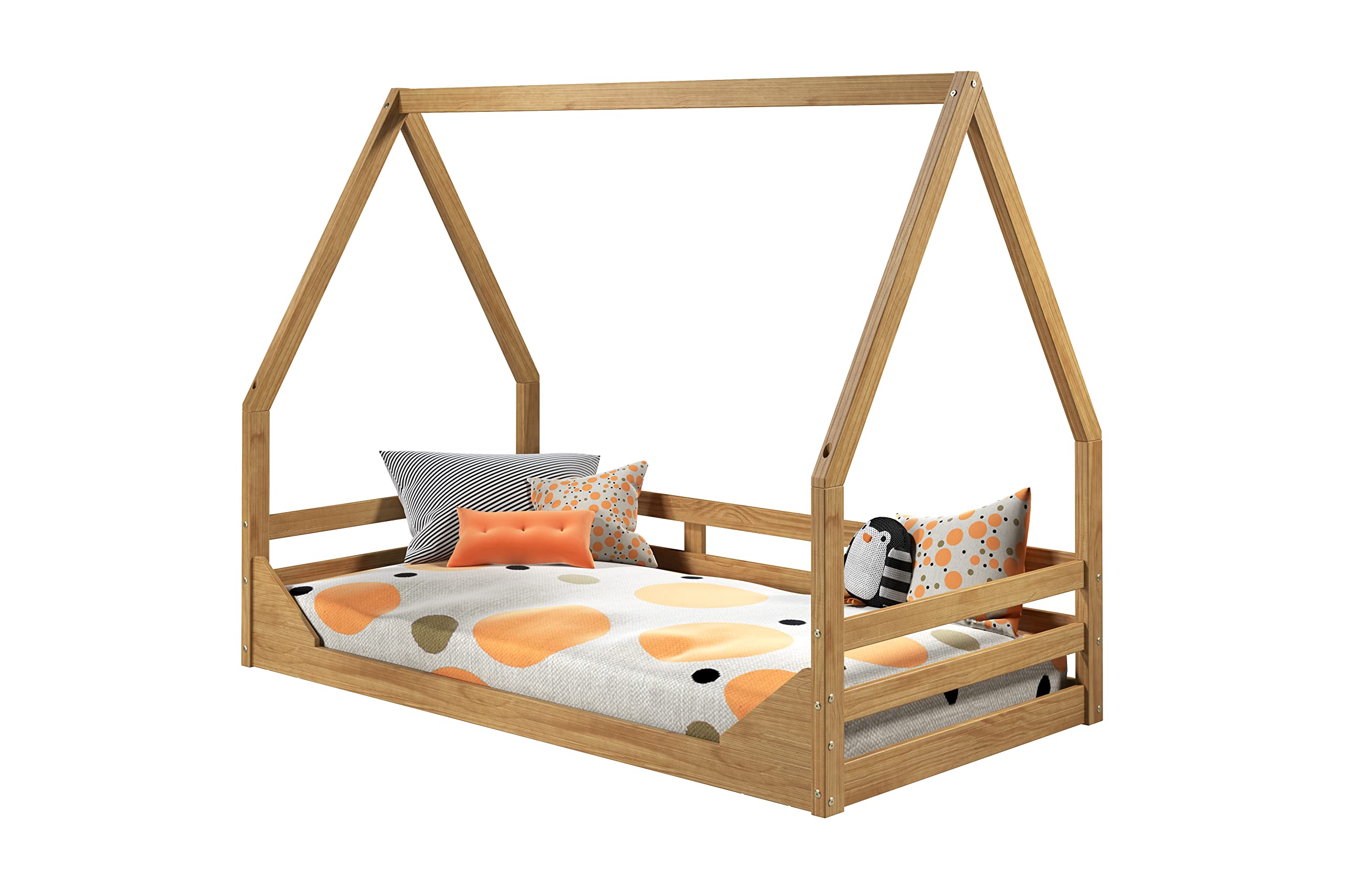 P'Kolino Casita Twin Floor Bed - Montessori Inspired Floor Bed - Solid FSC Certified Wood Bed for Kids - Natural Wood