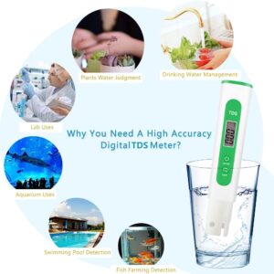 TDS Meter Digital Water Quality Tester for RO-RODI System Drinking Water,Aquariums, Hydroponics,0-9990 ppm Measuring Range,1 ppm Increments,2% Readout Accuracy（Green）