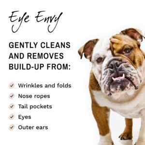 Eye Envy Bulldog Wrinkle Wipes | Wrinkle Wipes for French Bulldog, Pug, English Bulldog | Cleans Wrinkles, Bulldog Tail Pockets | Removes stains and odors | Natural, fragrance free wipes | 60 count