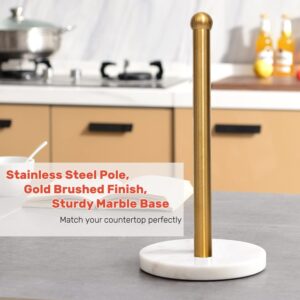 Heavy Weighted Paper Towel Holder, Easy One-Handed Design for Kitchen Stand Paper Towel Dispenser, Sturdy Base for Standard Paper Towel Rolls and Mega Paper Towel Roll (Gold Brushed)