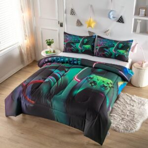 GRAT TIOC Gamer Comforter Sets for Teen Boys,Gaming Bedding Sets Twin,Video Game Bedspread,Game Gamepad Bed Set,Controller Bedding Gamer Home Decor 3 Piece 1 Comforter and 2 Pillowcases