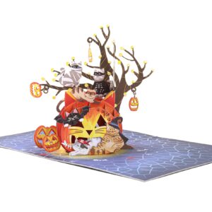 Liif Pumpkin Cats 3D Greeting Pop Up Halloween Card, Funny Halloween Card For Cat Lover, Kids, Cute, with Message Note & Envelop, Large Size 8 x 6 inch