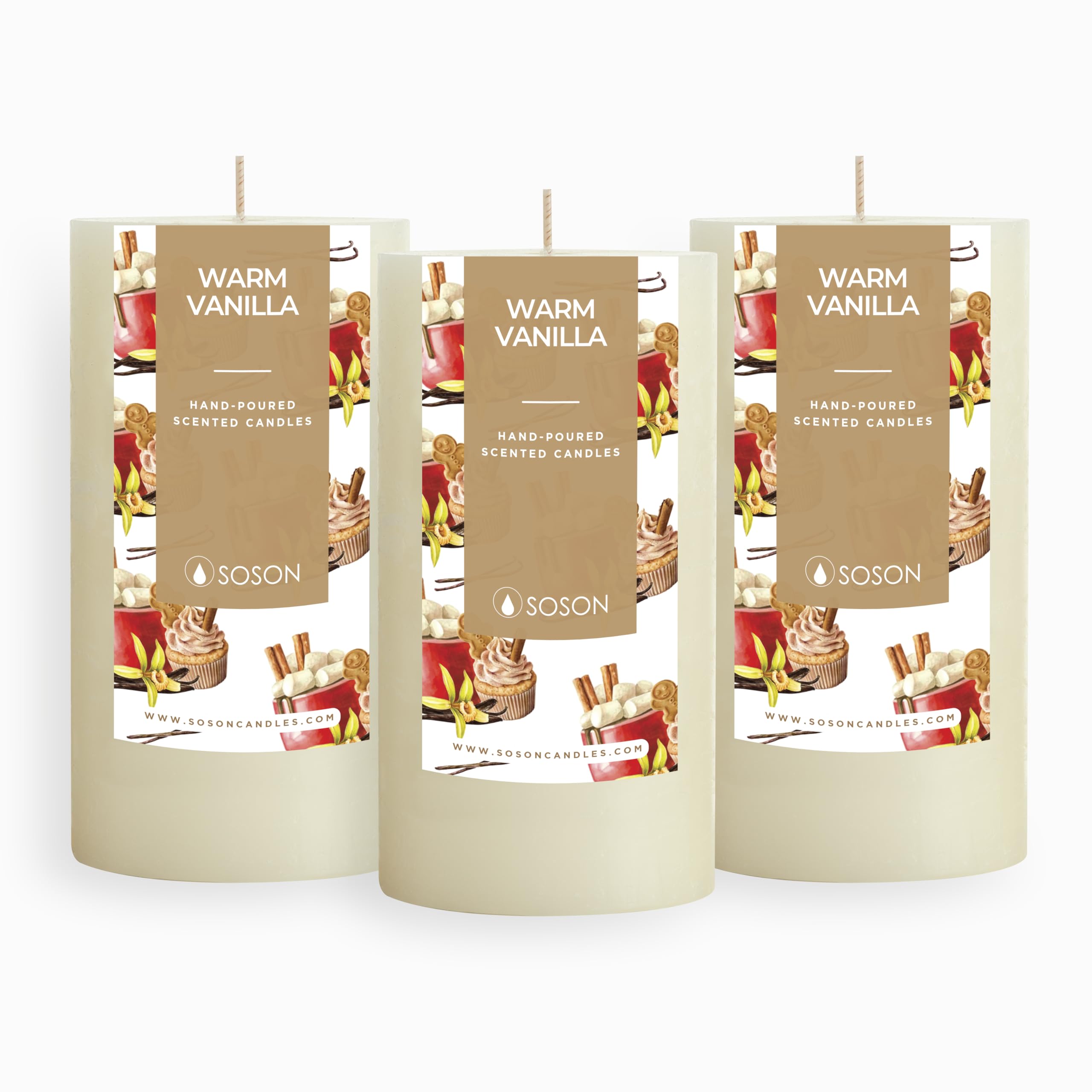 Simply Soson Warm Vanilla Sugar Scented Candle for Home - Set of 3-3x4 Ivory Pillar Candle - Scented Candle Gift, Aromatherapy Candle, Candles for Home Scented, Candles for Women, Fall Candles