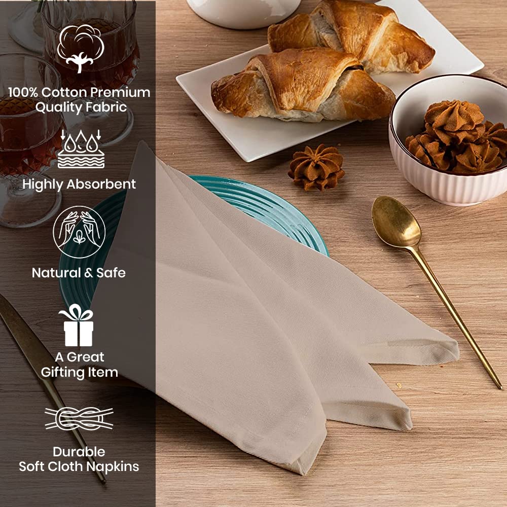 Candy Cottons Taupe Cloth Dinner Napkins Cotton 18x18 in Washable Napkins Cloth| Absorbent Reusable Spring Easter Basket Decor Pk of 6 Table Napkins Cocktail Party Wedding BBQ Cafe Cloth Napkins