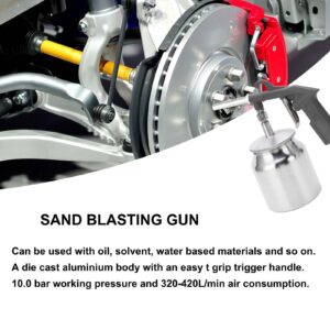 Sand Blaster Gun Kit for Air Compressor, Handheld Sandblaster, PS-6R Aluminium Alloy Sandblasting Gun Air Sand Blaster Machine Blasting Spray Gun Tool Set with Nozzle Pot