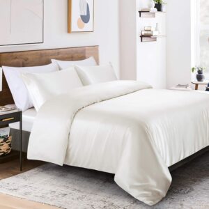 Opulence Bedding Silk Satin Duvet Cover Set Ivory California King 3 Piece (Duvet Cover + 2 Pillowcases) Comforter Cover California King Size Zipper Closure