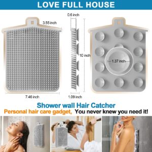 INVIHUG, Shower Hair Catcher Wall, Hair Collector for Shower Drain, Love Full House Hair Catcher Wall-Mounted, Shower Drain Protector (Gray)