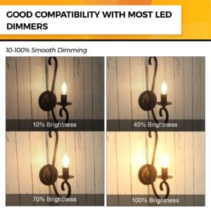 Hizashi 90+CRI Candelabra LED Light Bulbs 60 Watt, 2700K Soft White, E12 LED Bulb Dimmable, B11 Chandelier Light Bulbs, 6W, 550LM, Candle Light Bulbs, UL Listed, 12 Pack