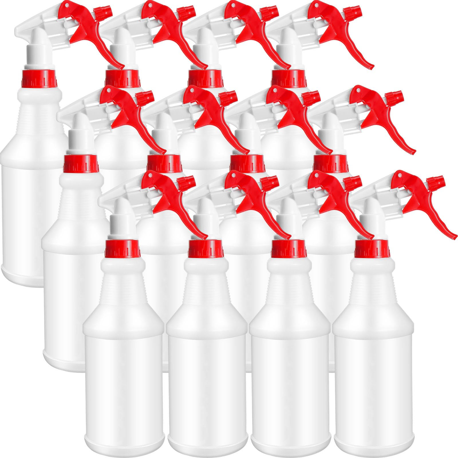 Eccliy 12 Pcs 16 Oz Plastic Spray Bottle, Empty and Reusable for Cleaning, Water, Auto Details or Bathroom and Kitchen, Commercial and Residential(Red)