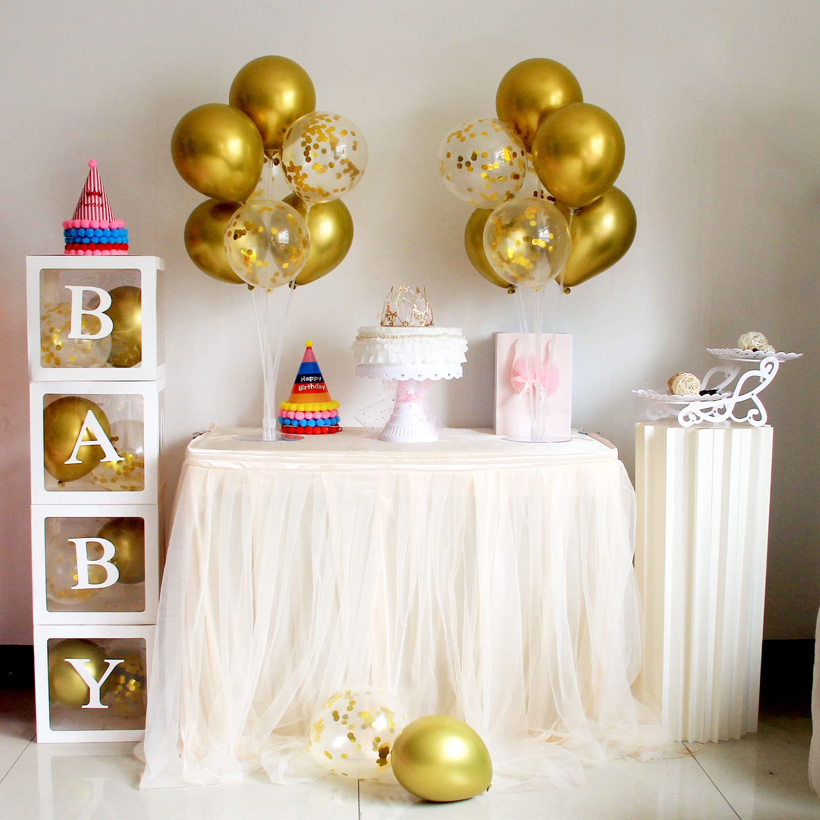 ZJDHPTY Gold Party Decorations Balloon Stand Centerpiece Table Decorations for Birthday Bridal Shower Graduation Wedding Anniversary Engagement Mother's Day Father's Day New Years 2025(Gold set4)