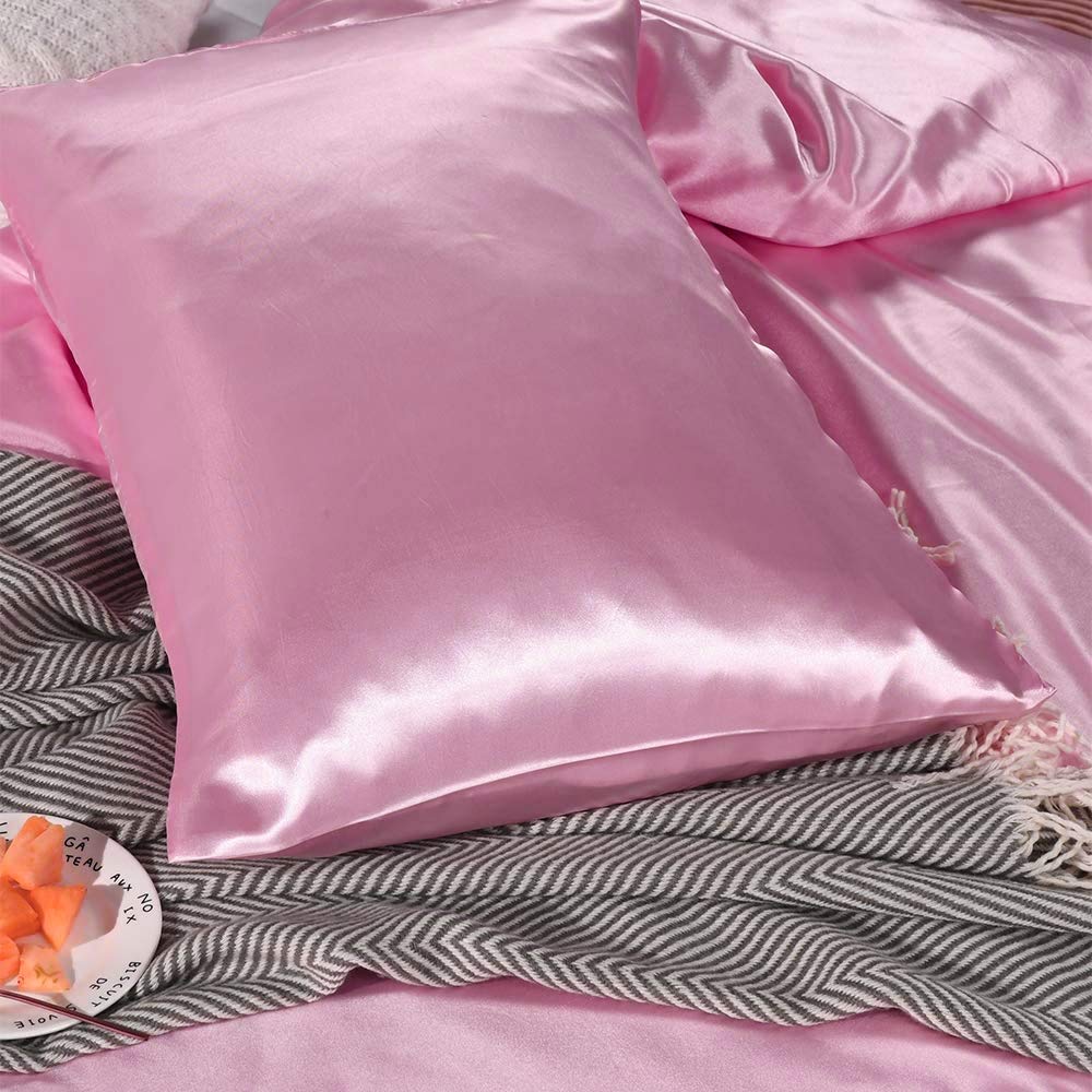 Opulence Bedding Silk Satin Duvet Cover Set Queen 3 Piece (Duvet Cover + 2 Pillowcases) Duvet Cover Queen Size Pink Satin Comforter Cover Zipper Closure