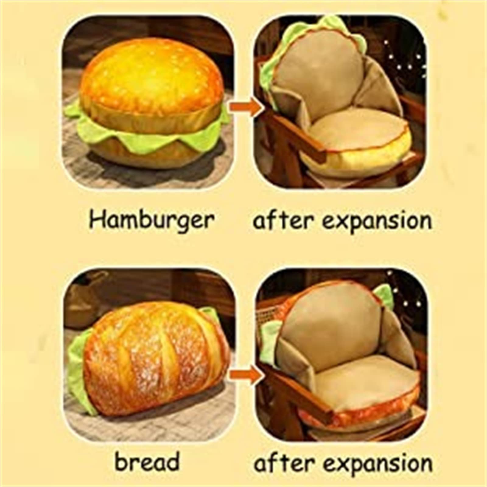 LAUPVXA Large 3D Simulation Hamburger Pillow, Funny Plush Cheese Burger Pillow, Cartoon Creative Food Pillow, Soft Stuffed Hamburger Plush Toy Back Cushion Home Decor Gifts (C)