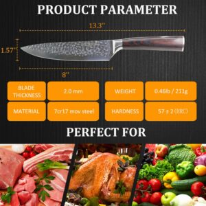 NWESTUN Chef Knife, Premium 8 inch hand forged knife Hand with Gift Box & Pocket Knife Sharpener High Carbon Steel Meat Cleaver Knife Multipurpose Chefs Knives for Home, Outdoor, Camping, BBQ