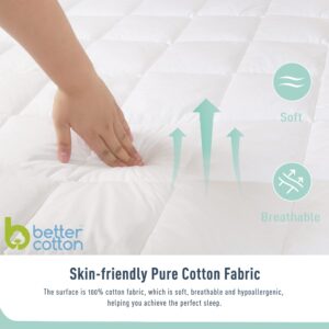 HOMTEC Queen Mattress Pad Cotton Mattress Pad Cover Quilted Mattress Cover 18-22" Deep Pocket Mattress Protector Queen Size Thin Down Alternative Filling Noiseless & Breathable White