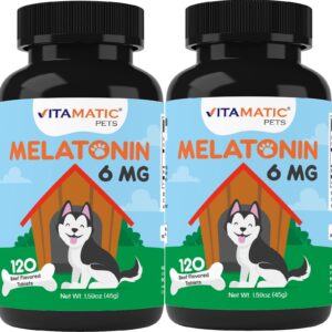 Vitamatic Melatonin for Dogs - 6 mg - 120 Beef Flavored Chewable Tablets ((Pack of 2))