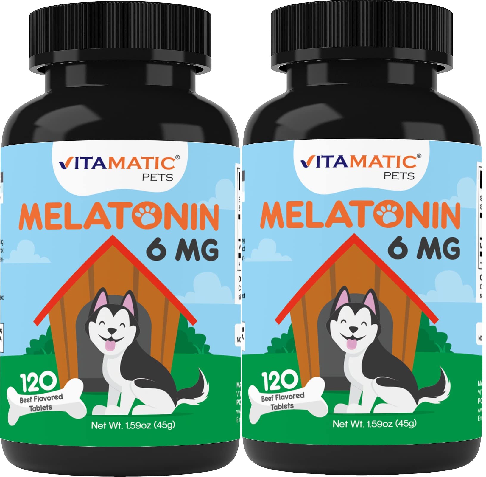 Vitamatic Melatonin for Dogs - 6 mg - 120 Beef Flavored Chewable Tablets ((Pack of 2))