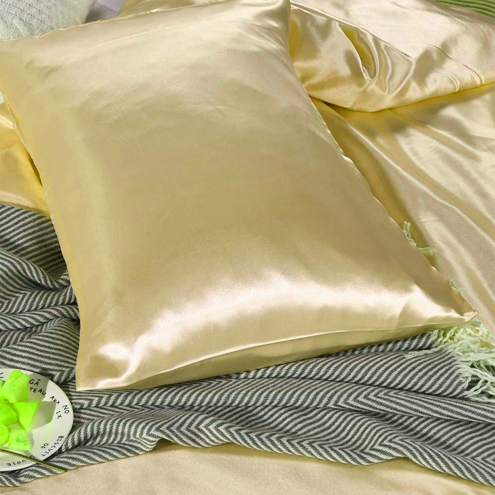 Opulence Bedding Silk Satin Duvet Cover Set Gold California King 3 Piece (Duvet Cover + 2 Pillowcases) Comforter Cover California King Size Zipper Closure