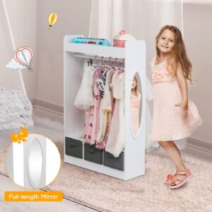 Karl home Large Dress up Storage w/Mirror, Kids Costume Organizer, Portable Closets with 3 Non-Woven Drawers, Kids Costume Closet Open Storage Space, for Children Bedroom Party Nursery, White