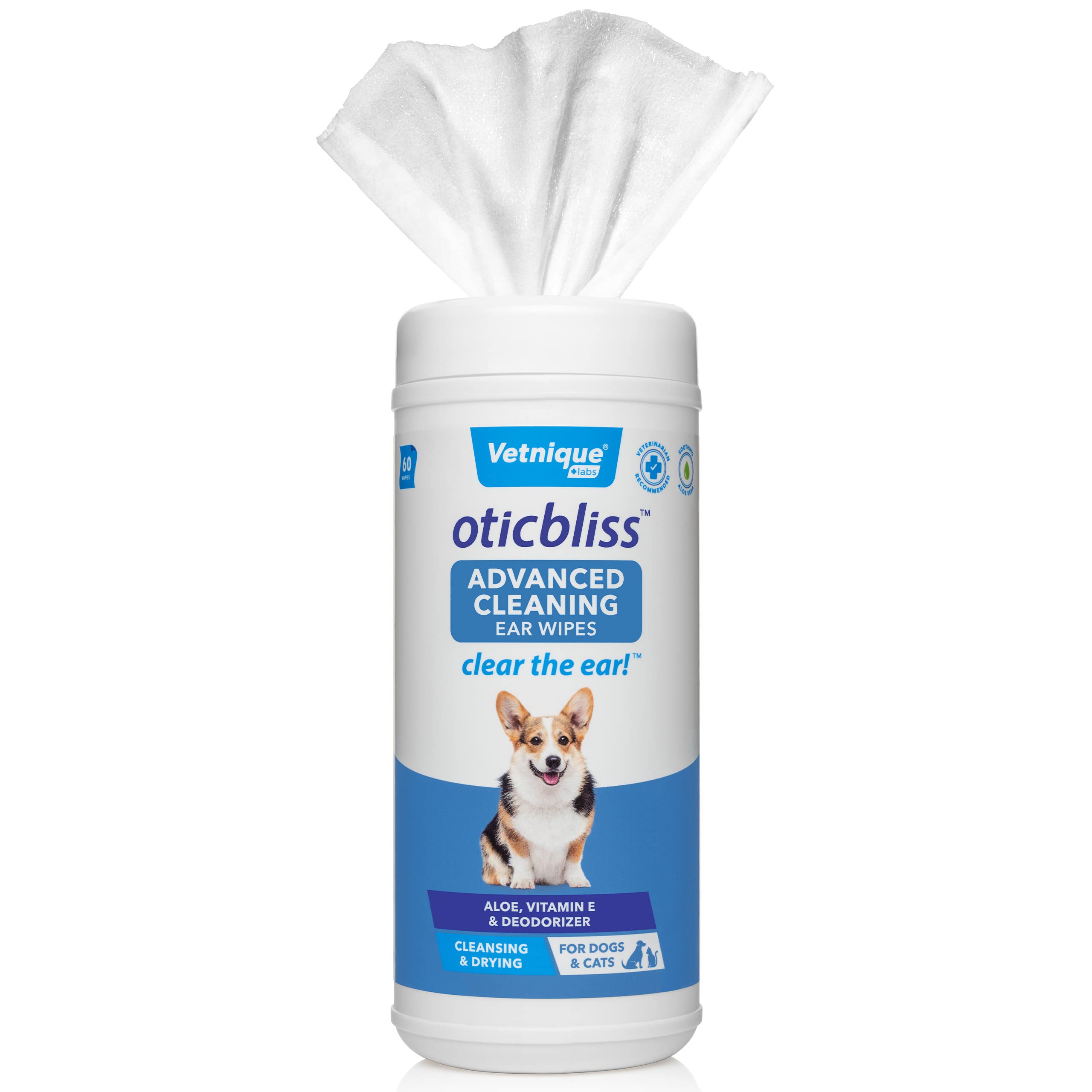 Oticbliss Advanced Cleaning Wipes XL (60 Ct) and Oticbliss Advanced Cleaning Flush (8 oz) Bundle Complete Dog Ear Care with Dog Ear Cleaning Wipes Plus Ear Cleaning Solution for Dogs