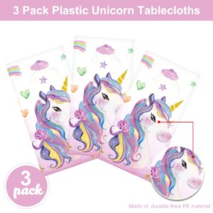 3 Pieces Unicorn Table Cloth Covers Disposable Unicorn Table Covers Larger Plastic Unicorn Tablecloths Rectangle Table Covers for Baby Shower Birthday Themed Party Supplies, 108 x 54 Inches