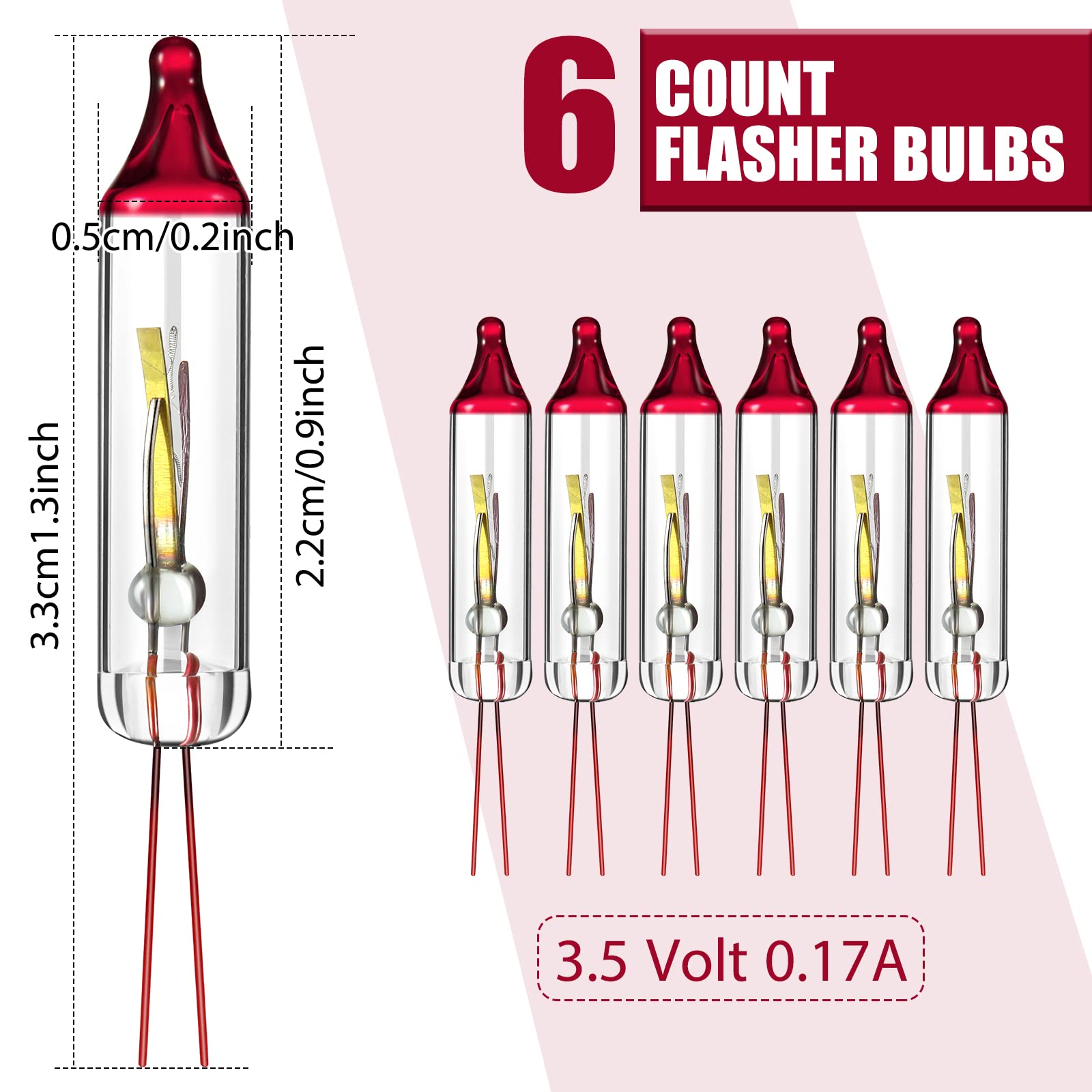 Remagr Flasher Christmas Replacement Bulbs 3.5 Volt 0.17A Christmas Trees Incandescent Lights Bulbs Led Mini String Light Replacement Flash Bulbs for Indoor Outdoor Christmas Tree Lights (6 Count)