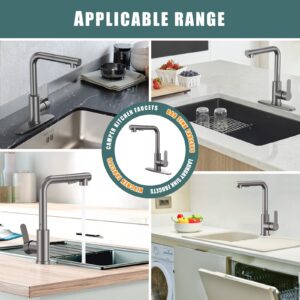 Kitchen Faucets, Brushed Grey Kitchen Faucet with Pull Down Sprayer and Deck Plate, Stainless Steel Commercial Utility Kitchen Faucets for Sink 3 Hole for Bar Rv Camper Laundry Outdoor Farmhouse Sink