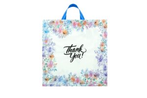 infinite pack 18" x18"(100pcs) floral thank you bag with soft loop handle & bottom gusset - 2.35 mil thick plastic merchandise shopping bag for goodies, clothing, shower gift, retail boutique bags