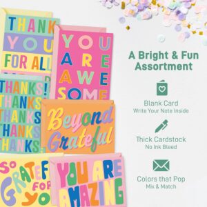 S&O Fun Thank You Cards with Envelopes - Assorted Thank You Cards to Express Gratitude - Thank You Notes with Envelopes Set of 24 - Gratitude Note Cards with Envelopes in Pop Colors to Mix & Match