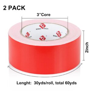 2 Pack Red Duct Tape Heavy Duty,9 Mil Thickness,2 Inches x 30 Yards,Strong Industrial Strength,Flexible,No Residue,Waterproof and Tear by Hand,Multi-Use for Indoor & Outdoor Repairs