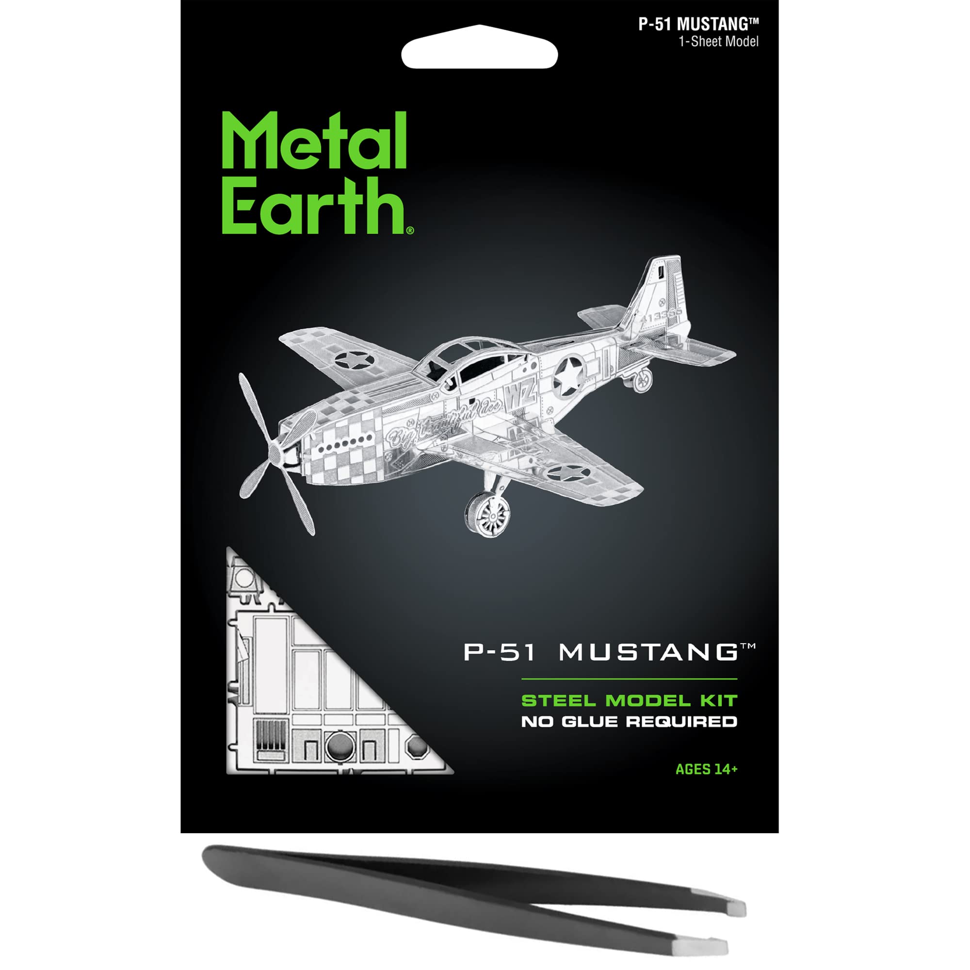 Metal Earth P-51 Mustang 3D Metal Model Kit Bundle with Tweezers Fascinations