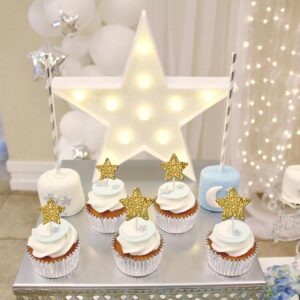 30 PCS Gold Little Star Cupcake Toppers Glitter Twinkle Star Cupcake Picks Baby Shower Cake Decorations for Wedding Engagement Bridal Shower Kids Birthday Party Supplies Mixed Size