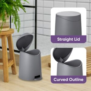 Superio Mini Bathroom Trash Can with Lid 3 Liter, Plastic Waste Bin 0.75 Gallon, Modern Flat Lid Step On Trash Can with Foot Pedal, for Bathroom, Bedroom, Office, Under Desk, Soft Close (2, Grey)