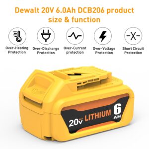 Zuliati 2PC DCB206 6.0Ah Battery Replacement for Dewalt 20V Battery DCB203 DCB206-2 DCB201 DCB204 Compatible with Dewalt 20 Volt Battery DCD985B DCD771C2 DCS355D1 Power Tools(Yellow)