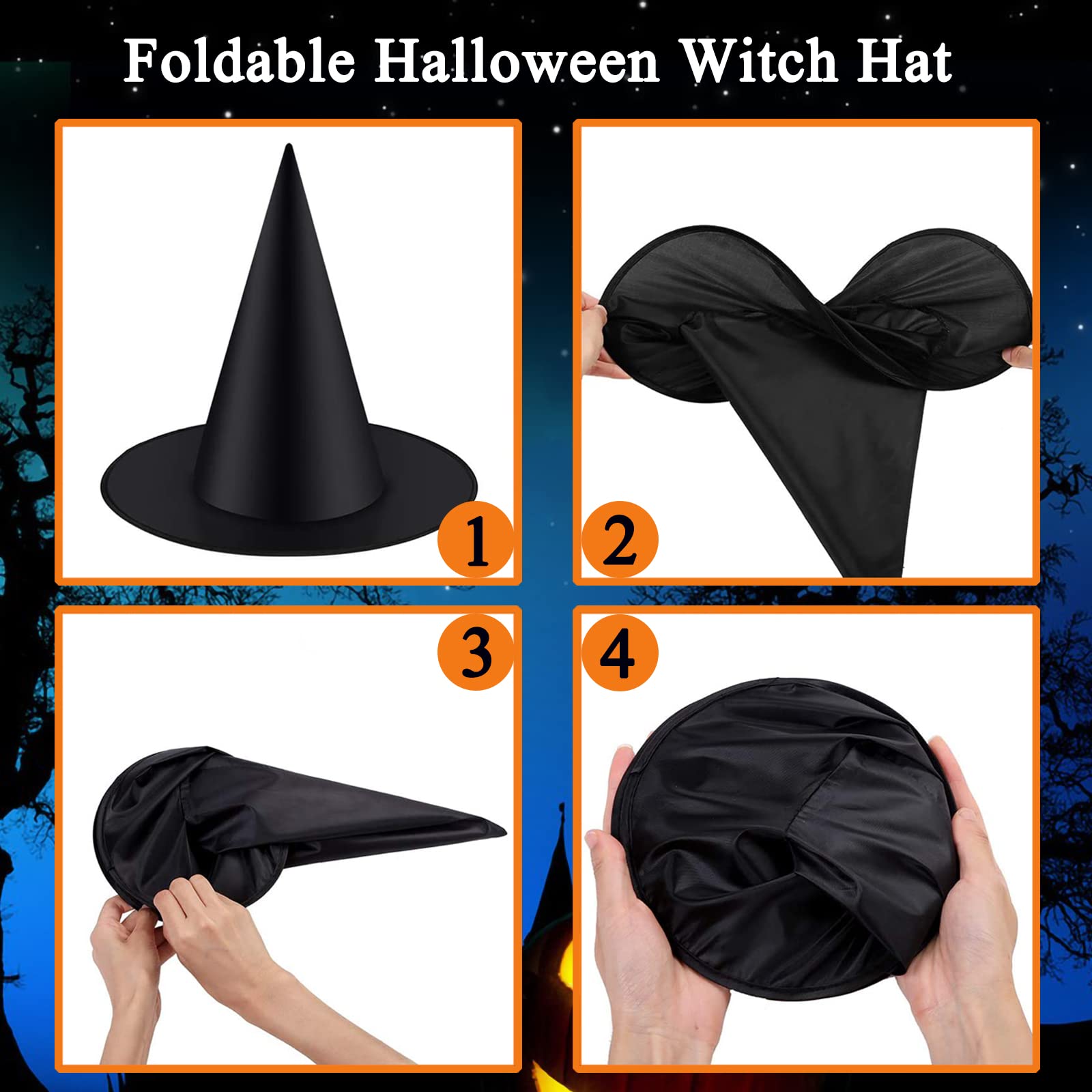 8Pcs Halloween Black Witch Hat Costume Accessories Decorations Hanging Witch Hat 32 Pcs 3D Bats Indoor Outdoor Halloween Decorations