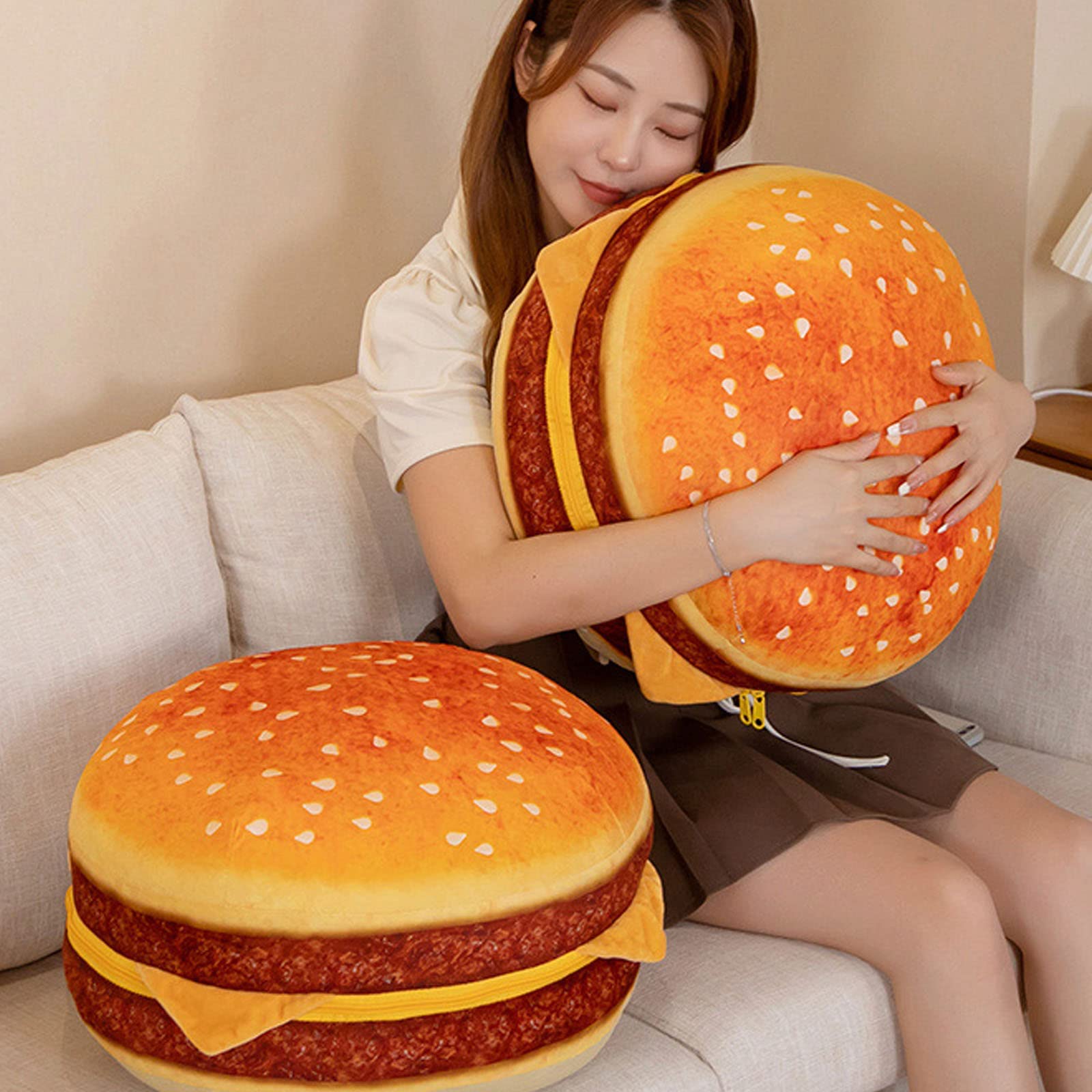 LAUPVXA Large 3D Simulation Hamburger Pillow, Funny Plush Cheese Burger Pillow, Cartoon Creative Food Pillow, Soft Stuffed Hamburger Plush Toy Back Cushion Home Decor Gifts (C)