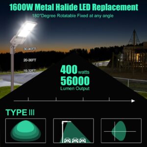 400W LED Parking Lot Light 56000 Lumen, Parking lot Flood Lights 400W Slip Fitter, Street Area Light UL DLC IP65 5000K Waterproof 100-277VAC Input , Stadium Lights Outdoor LED, LED Pole Light Outdoor