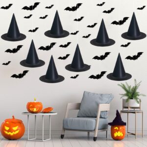 8Pcs Halloween Black Witch Hat Costume Accessories Decorations Hanging Witch Hat 32 Pcs 3D Bats Indoor Outdoor Halloween Decorations