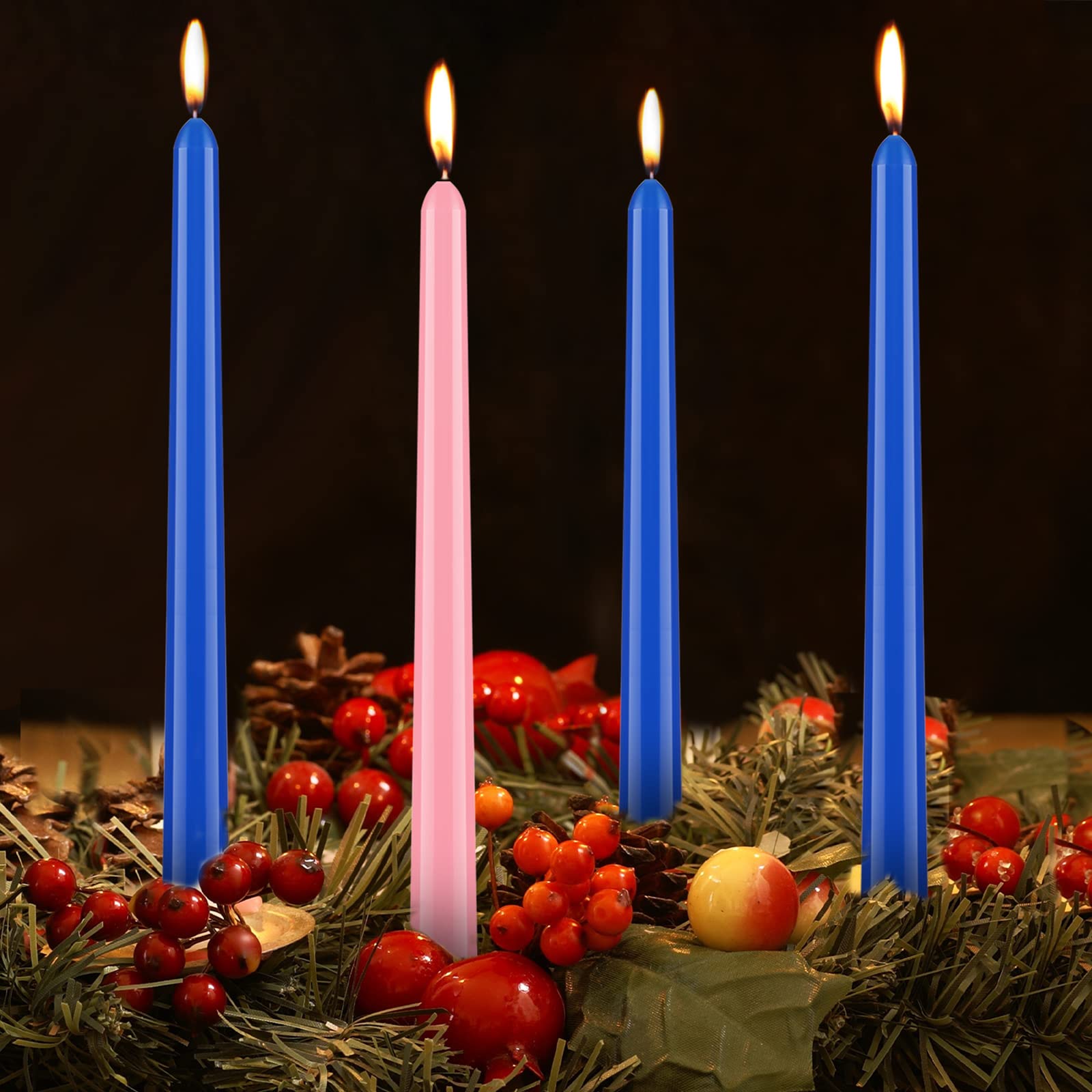 Spiareal 4 Pcs Christmas Blue Advent Candle Blue Pink Taper Candles Advent Candle Long Burning Tapered Candles Dripless and Unscented Candlesticks for Advent Rings and Church Advent Wreaths