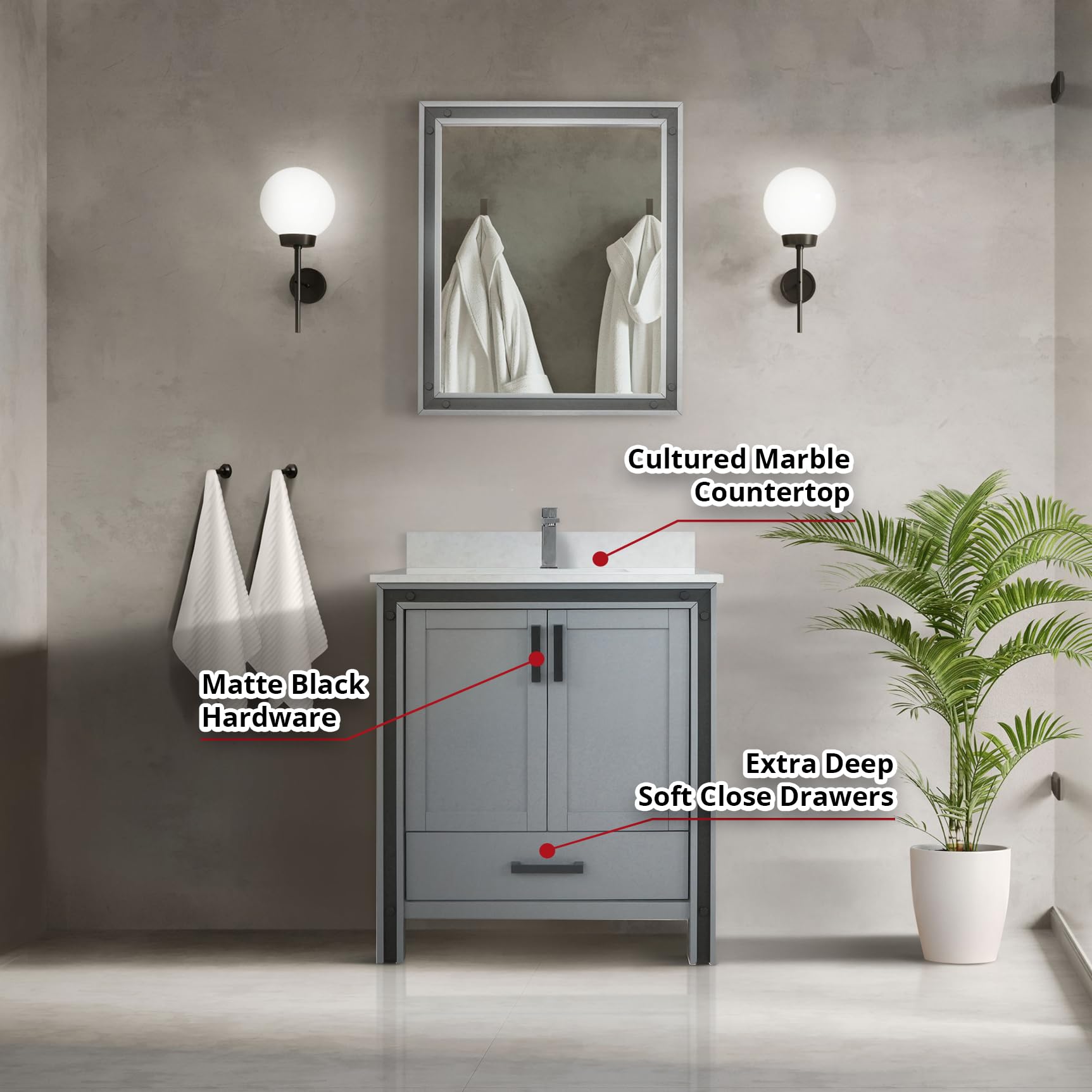 Bell+Modern Augustine 30 in W x 22 in D Dark Grey Bath Vanity