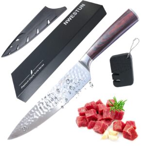 nwestun chef knife, premium 8 inch hand forged knife hand with gift box & pocket knife sharpener high carbon steel meat cleaver knife multipurpose chefs knives for home, outdoor, camping, bbq