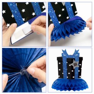 WATINC 26pcs 18th Blue Black Birthday Banner Party Decorations Set, Time To Adult 18 Birthday Decorations Hanging Swirls Banner Honeycomb Centerpieces for Boys Girls Happy 18 Bday