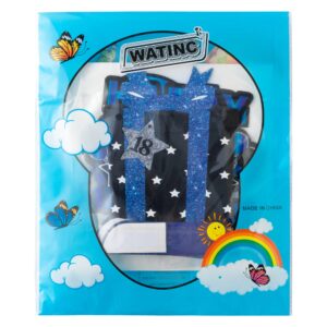 WATINC 26pcs 18th Blue Black Birthday Banner Party Decorations Set, Time To Adult 18 Birthday Decorations Hanging Swirls Banner Honeycomb Centerpieces for Boys Girls Happy 18 Bday